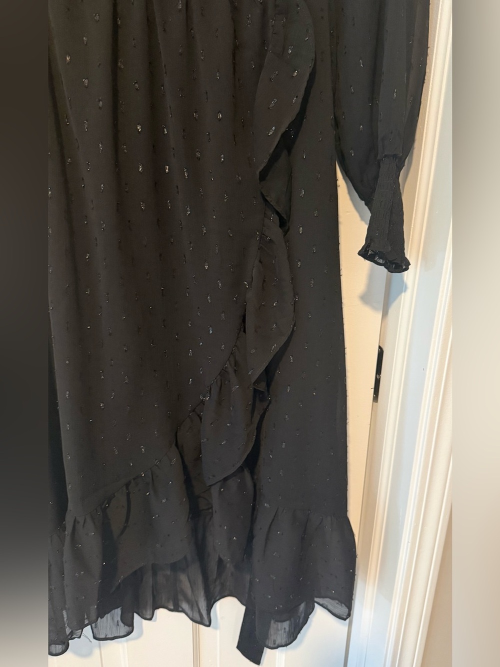 Black Swiss Dot Wrap Midi Dress Women’s Size L 12/14 - Picture 4 of 8